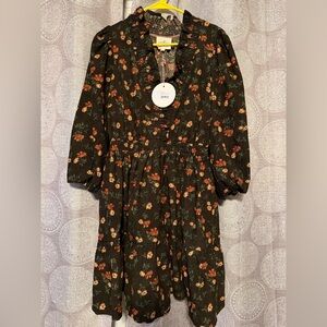 Black Floral Ruffle V-Neck Dress